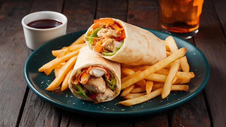 Chicken Wrap and Fries