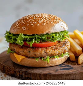 Chicken Burger and Fries